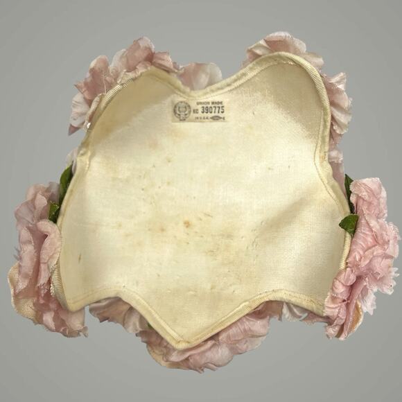 1950s Pink Floral Juliet Cap Bridal Hat Union Made Vintage main image 4